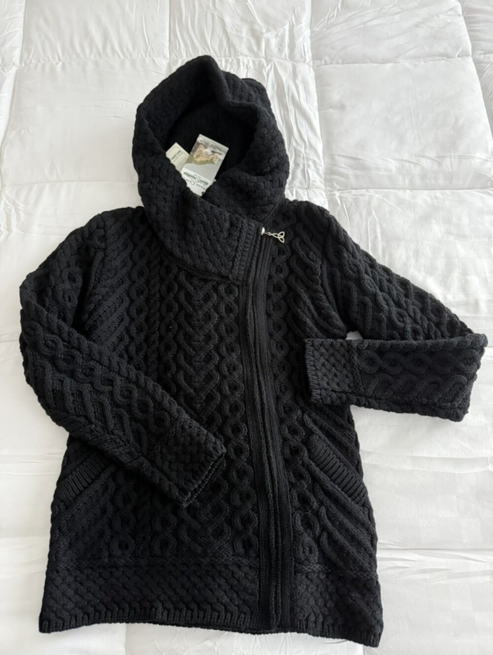 Aran Craft Hearts Zip Cardigan With Hood, NWT